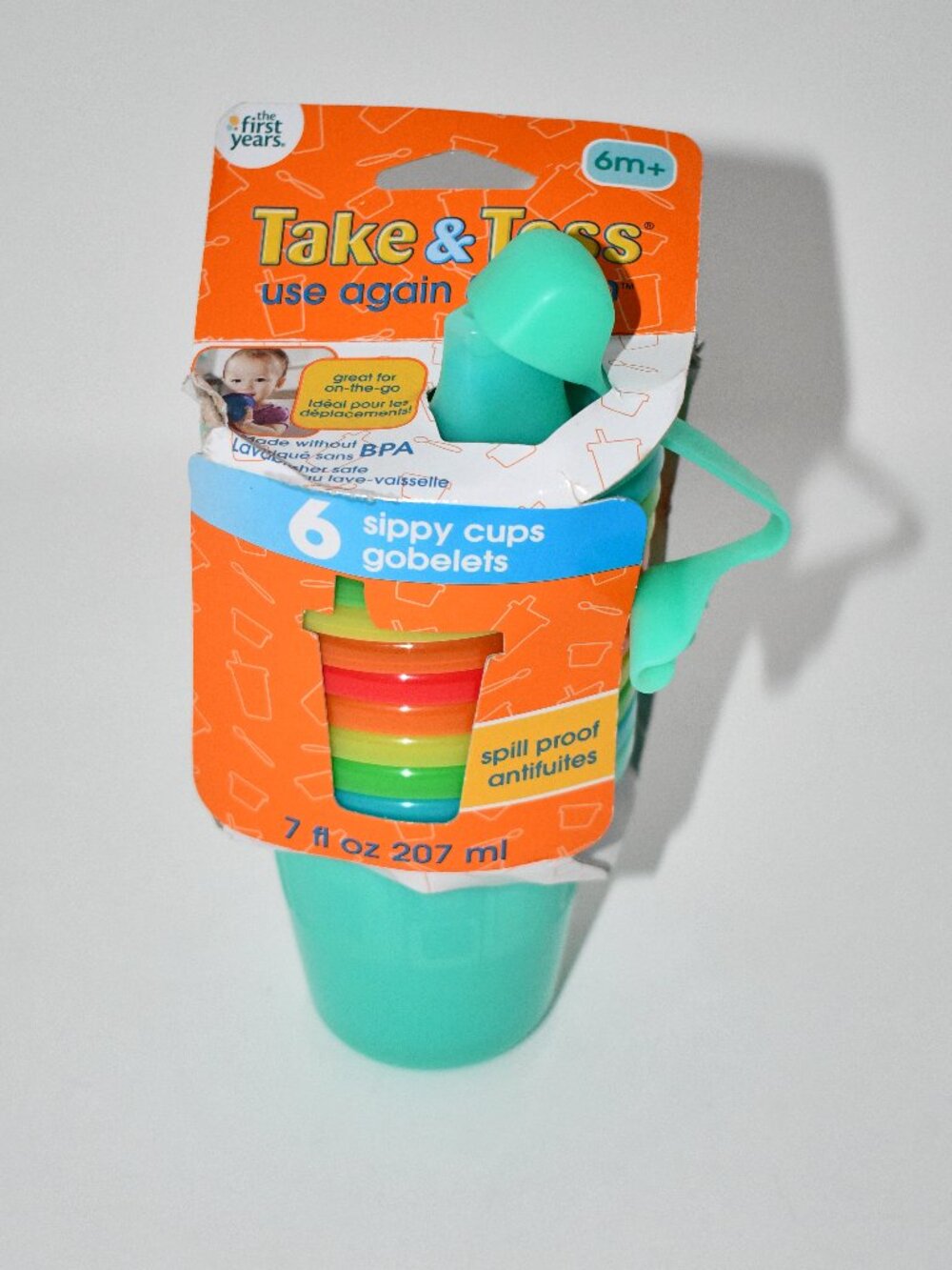 The First Years Take & Toss Spill-Proof Sippy Cups, 7 oz, Assorted 6-Pack, NWT